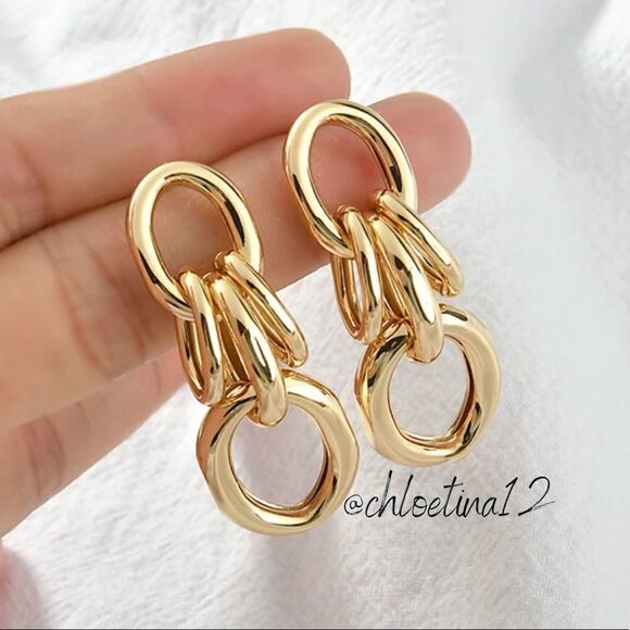 NEW Chunky 14k Gold 925 Sterling Circle Loop Earrings - Picture 1 of 7